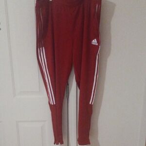 Adidas Red Track pants with Signature Stripes